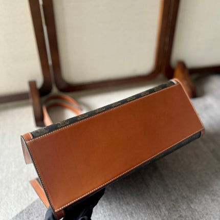 CABAS 37 IN BLACK TRIOMPHE CANVAS AND BRONZE BROWN CALFSKIN TRIM GOLD LOCK