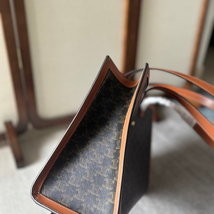 CABAS 37 IN BLACK TRIOMPHE CANVAS AND BRONZE BROWN CALFSKIN TRIM GOLD LOCK