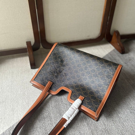 CABAS 37 IN BLACK TRIOMPHE CANVAS AND BRONZE BROWN CALFSKIN TRIM GOLD LOCK