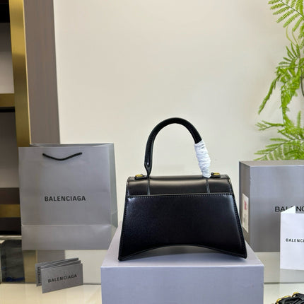 HOURGLASS HANDBAG 22 IN BLACK SHINY BOX CALFSKIN GOLD HARDWARE