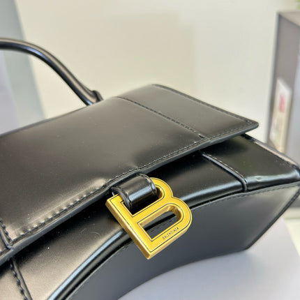 HOURGLASS HANDBAG 22 IN BLACK SHINY BOX CALFSKIN GOLD HARDWARE