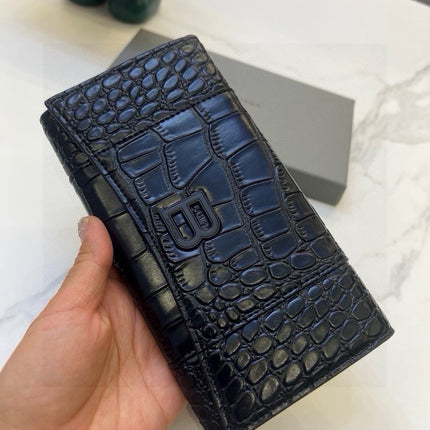 WALLET 15 IN BLACK CROCODILE EMBOSSED CALFSKIN