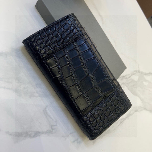 WALLET 15 IN BLACK CROCODILE EMBOSSED CALFSKIN