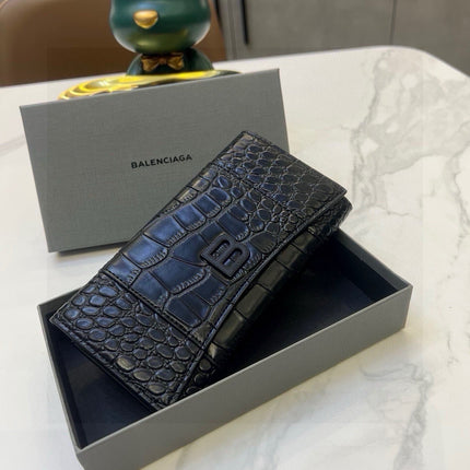 WALLET 15 IN BLACK CROCODILE EMBOSSED CALFSKIN
