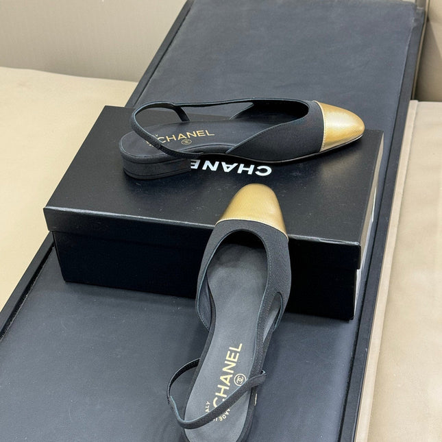 CC SLINGBACK 25S IN BLACK FABRIC MIX GOLD LAMBSKIN