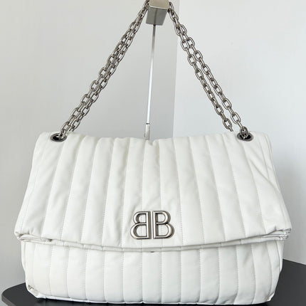 MONACO BAG 43 IN WHITE QUILTED THIN CALFSKIN SILVER HARDWARE