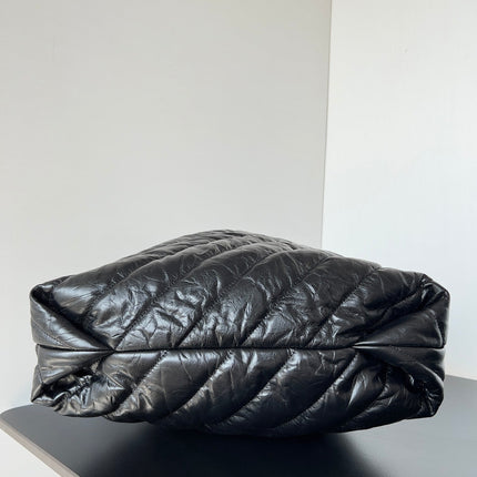 CRUSH LARGE TOTE BAG 46 IN BLACK QUILTED CALFSKIN SILVER HARDWARE