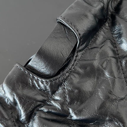 CRUSH LARGE TOTE BAG 46 IN BLACK QUILTED CALFSKIN SILVER HARDWARE