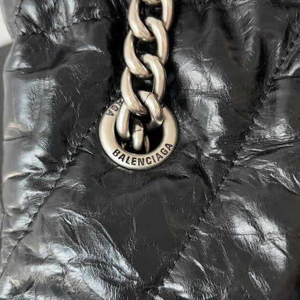 CRUSH LARGE TOTE BAG 46 IN BLACK QUILTED CALFSKIN SILVER HARDWARE