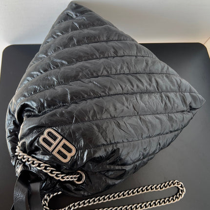 CRUSH LARGE TOTE BAG 46 IN BLACK QUILTED CALFSKIN SILVER HARDWARE