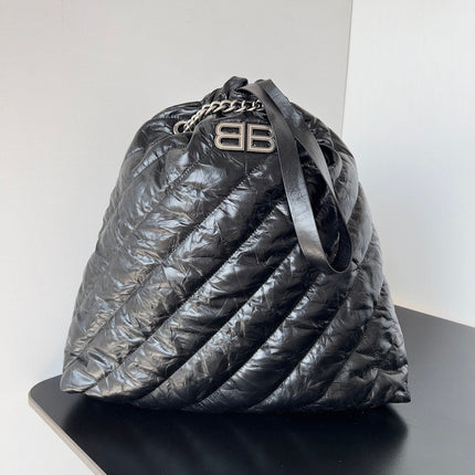 CRUSH LARGE TOTE BAG 46 IN BLACK QUILTED CALFSKIN SILVER HARDWARE