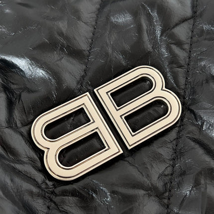 CRUSH LARGE TOTE BAG 46 IN BLACK QUILTED CALFSKIN SILVER HARDWARE