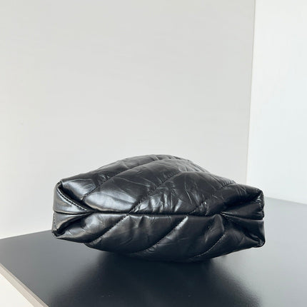 CRUSH TOTE BAG 20 IN BLACK QUILTED CALFSKIN SILVER HARDWARE