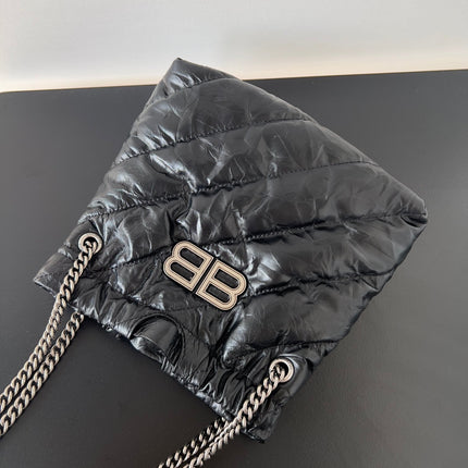 CRUSH TOTE BAG 20 IN BLACK QUILTED CALFSKIN SILVER HARDWARE