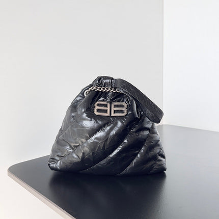 CRUSH TOTE BAG 20 IN BLACK QUILTED CALFSKIN SILVER HARDWARE