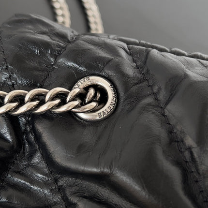 CRUSH TOTE BAG 20 IN BLACK QUILTED CALFSKIN SILVER HARDWARE
