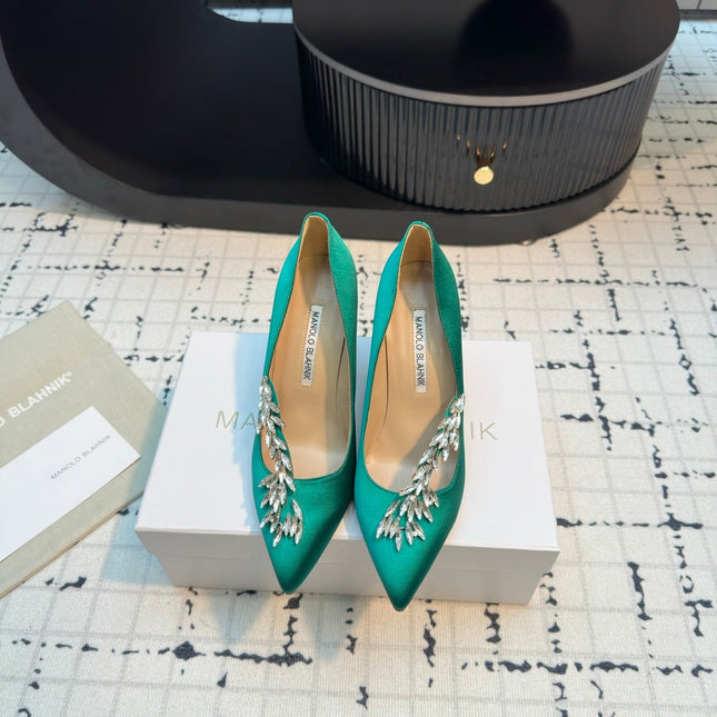 Lurum 90 Green Satin Crystal Embellished Pumps 868662