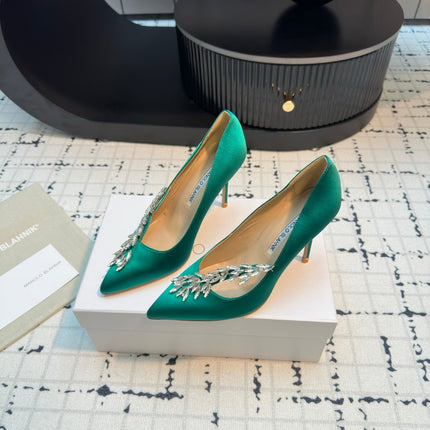 Lurum 90 Green Satin Crystal Embellished Pumps 868662
