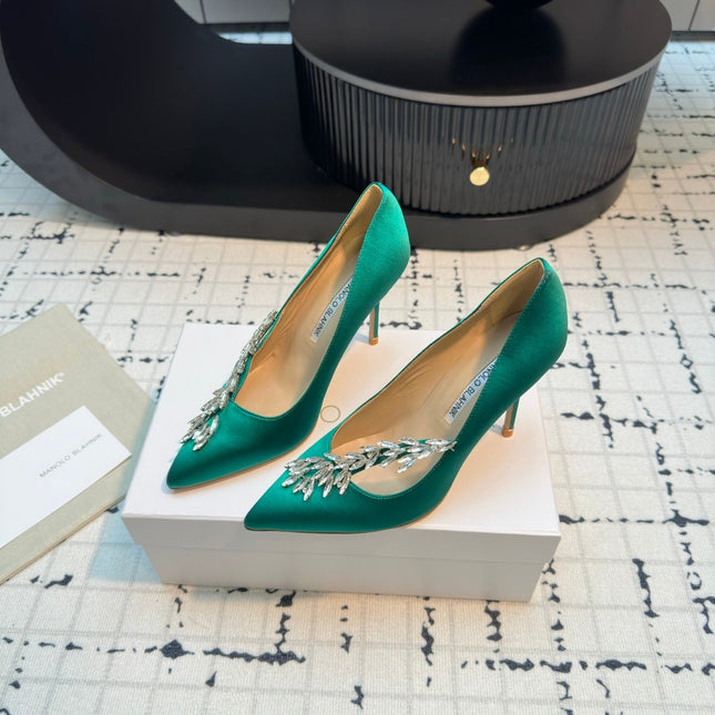 Lurum 90 Green Satin Crystal Embellished Pumps 868662