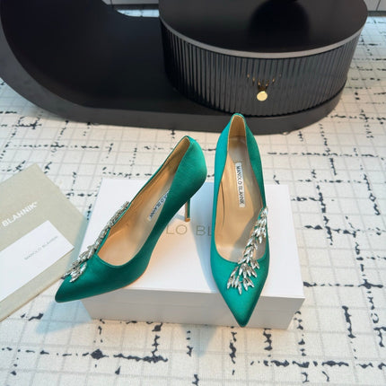 Lurum 90 Green Satin Crystal Embellished Pumps 868662