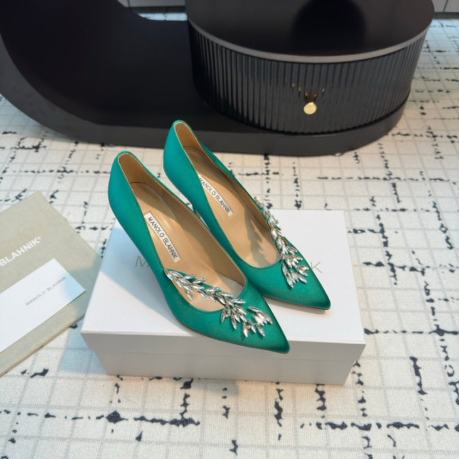 Lurum 90 Green Satin Crystal Embellished Pumps 868662
