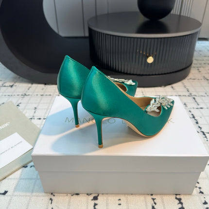 Lurum 90 Green Satin Crystal Embellished Pumps 868662
