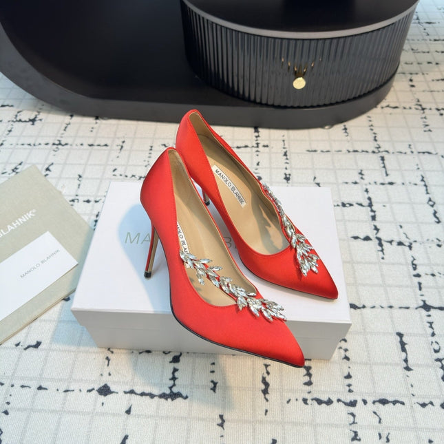 Lurum 90 Red Satin Crystal Embellished Pumps 868663