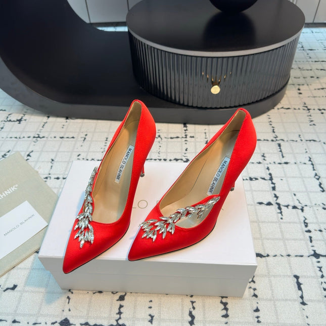 Lurum 90 Red Satin Crystal Embellished Pumps 868663