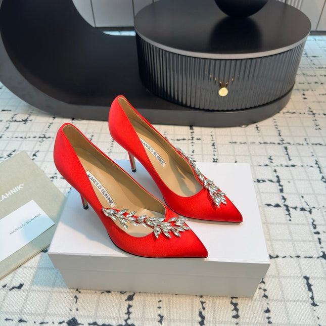 Lurum 90 Red Satin Crystal Embellished Pumps 868663