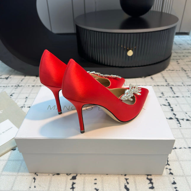 Lurum 90 Red Satin Crystal Embellished Pumps 868663