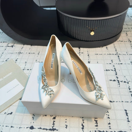 Lurum 90 White Satin Crystal Embellished Pumps 868664