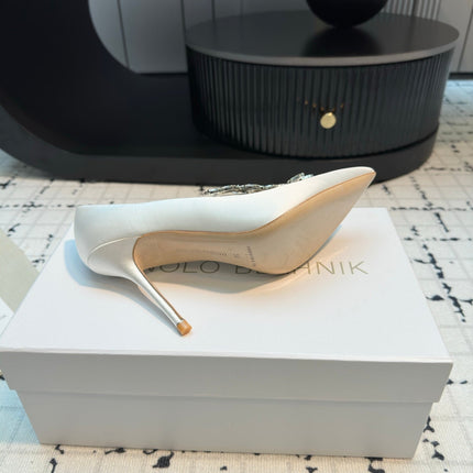 Lurum 90 White Satin Crystal Embellished Pumps 868664