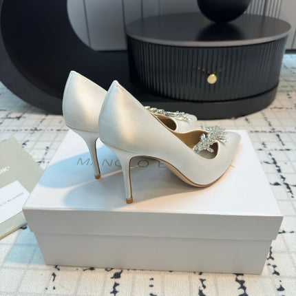 Lurum 90 White Satin Crystal Embellished Pumps 868664