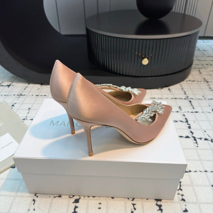 Lurum 90 Beige Satin Crystal Embellished Pumps 868666