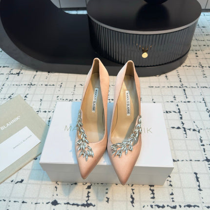 Lurum 90 Beige Satin Crystal Embellished Pumps 868666