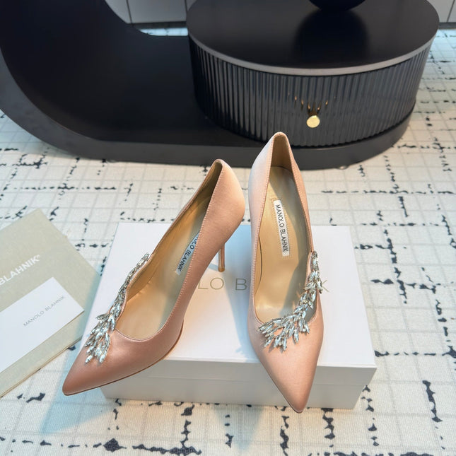 Lurum 90 Beige Satin Crystal Embellished Pumps 868666