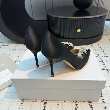 Lurum 90 Black Satin Crystal Embellished Pumps 868667
