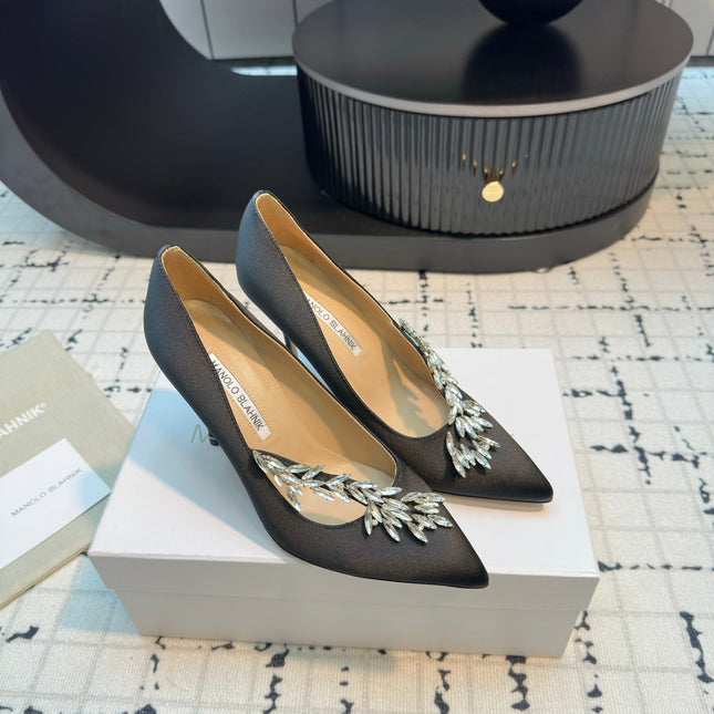 Lurum 90 Black Satin Crystal Embellished Pumps 868667