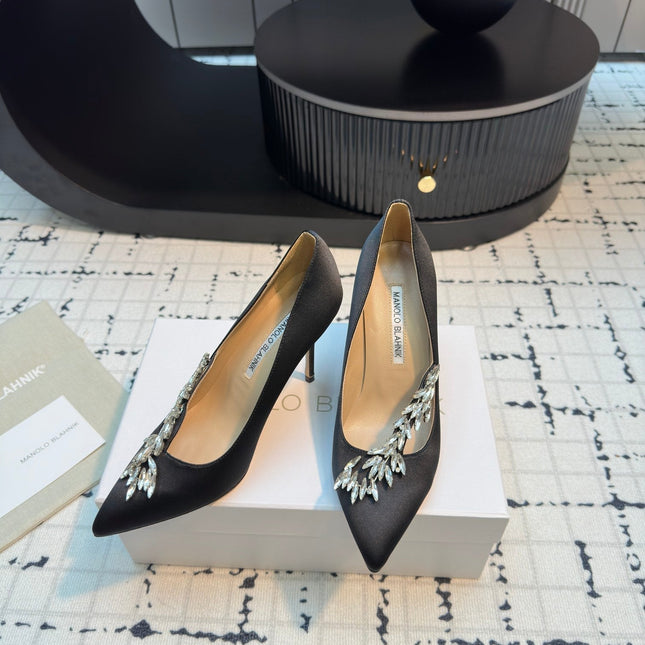 Lurum 90 Black Satin Crystal Embellished Pumps 868667