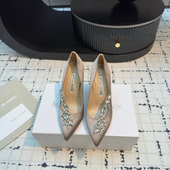 Lurum 90 Taupe Satin Crystal Embellished Pumps 868668