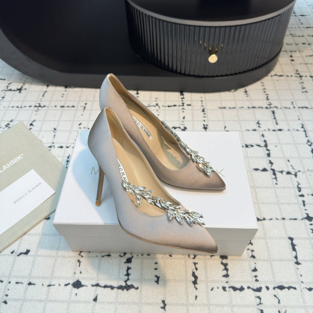 Lurum 90 Taupe Satin Crystal Embellished Pumps 868668