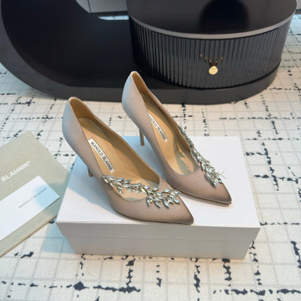 Lurum 90 Taupe Satin Crystal Embellished Pumps 868668