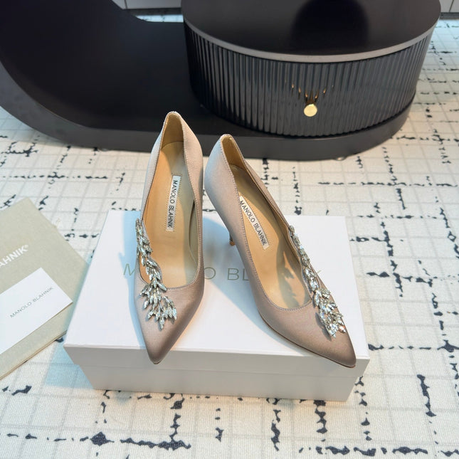 Lurum 90 Taupe Satin Crystal Embellished Pumps 868668