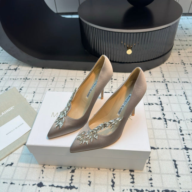 Lurum 90 Taupe Satin Crystal Embellished Pumps 868668