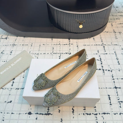 Hangisi 20 Ballet Flat Gold Glitter Fabric Leather Jewel Buckle 912606