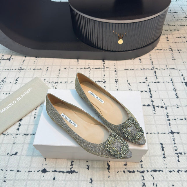 Hangisi 20 Ballet Flat Gold Glitter Fabric Leather Jewel Buckle 912606