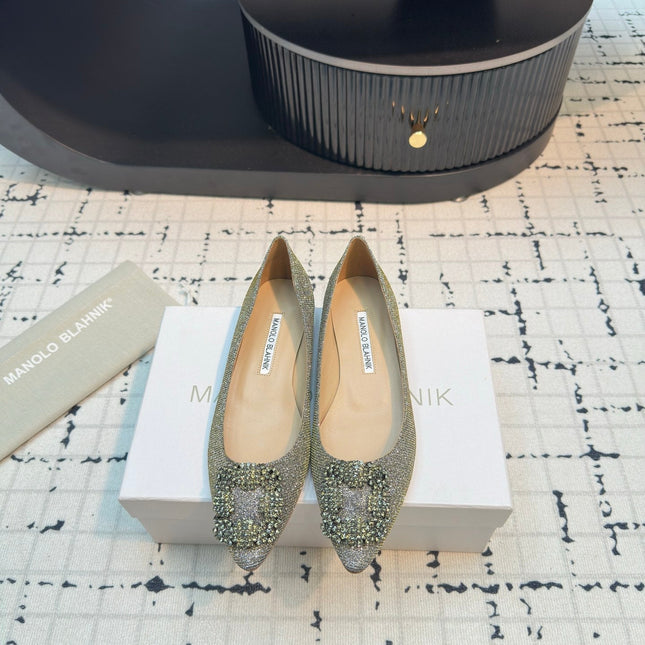 Hangisi 20 Ballet Flat Gold Glitter Fabric Leather Jewel Buckle 912606