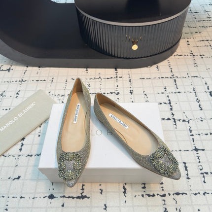 Hangisi 20 Ballet Flat Gold Glitter Fabric Leather Jewel Buckle 912606