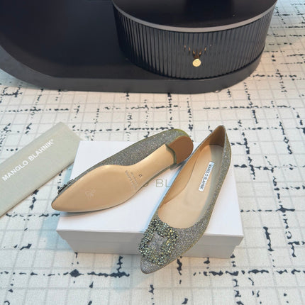 Hangisi 20 Ballet Flat Gold Glitter Fabric Leather Jewel Buckle 912606