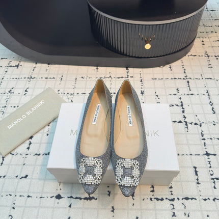 Hangisi 20 Ballet Flat Silver Glitter Fabric Leather Jewel Buckle 912607